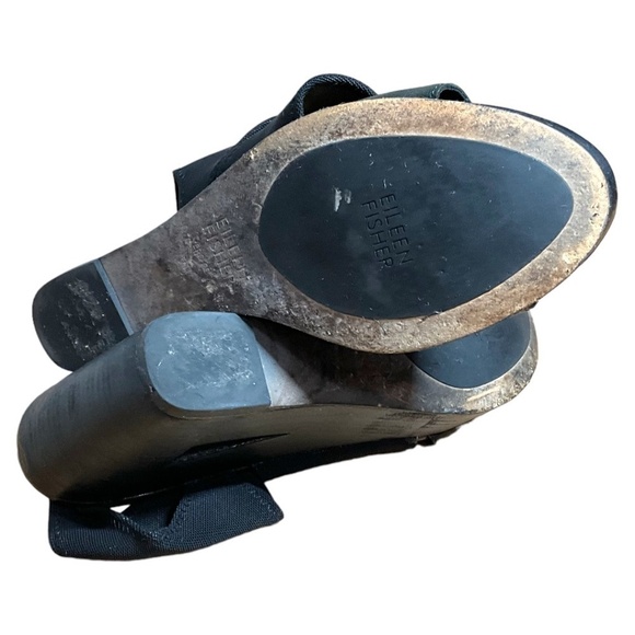 EILEEN FISHER Rally 2 Stretch Black Leather and Mesh Cut Out Wedge Sandal Sz 9.5 - Picture 7 of 10